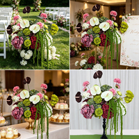 Susunan Bunga Palsu Mewah Modern: Anthurium dan Hydrangea Ideal untuk Dekorasi Meja Pernikahan dan Berbagai Acara