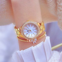 Jam Tangan Wanita BS FA1258 Fashion, Model Dress Emas Kristal Berlian, Tali Baja Anti Karat Perak, Jam Quartz Wanita