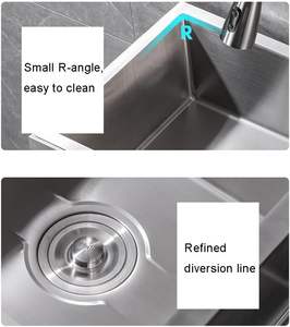 Évier de <span class=keywords><strong>cuisine</strong></span> commercial en acier inoxydable à double bac avec égouttoir, plan de travail intégré et étagère de rangement, lavabos - Product Image 4