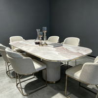 Table à manger en marbre naturel poli sur mesure, rose, moderne, de luxe, pliable, pour la maison, l'hôpital, l'hôtel, la villa, le salon