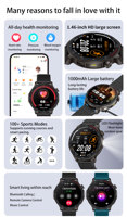 Montre connectée sportive HT48 Business 1,46 pouces 1000 mAh étanche IP68 avec suivi du sommeil et de la fréquence cardiaque, appels Bluetooth, pour homme et femme, compatible Android/iOS