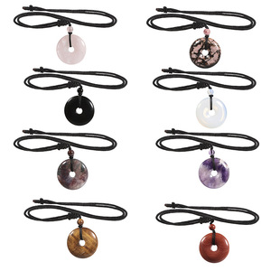 Collar con Colgante de Donut de Piedras Preciosas Naturales, Ojo de Tigre, Lapislázuli, Amatista, Cuarzo Rosa, para Mujer y Hombre - Product Image 1