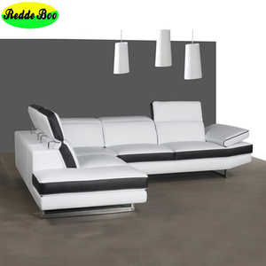 Divano in Pelle Facile da Pulire a Forma di L con Poggiatesta Regolabile, Chaise Longue Sezionale Bianca <span class=keywords><strong>e</strong></span> Nera per <span class=keywords><strong>Soggiorno</strong></span>/Appartamento/Ufficio - Product Image 4