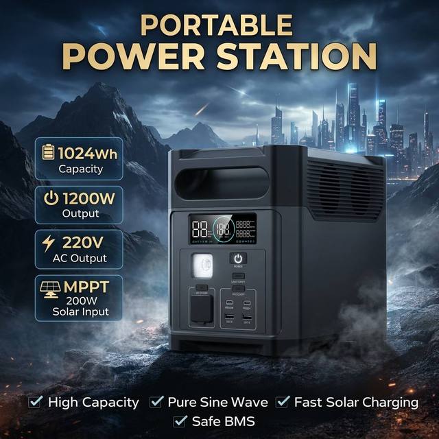 Hot Selling 1200W Portable Power Station 1024Wh LiFePO4 Battery Solar Generator for Outdoor Camping & Home Backup
