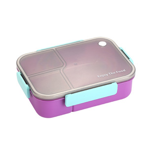 Boîte à lunch en plastique chauffable Bencircle XW07 1450ml, mignonne, en PP, rectangulaire, avec cuillère, couvercle gris foncé, 4 verrous latéraux - Product Image 5