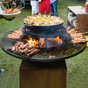 Dapur Luar Ruangan Corten Baja Perapian Panggangan Perokok BBQ Grill Barbecue Grill Corten Baja Bbq