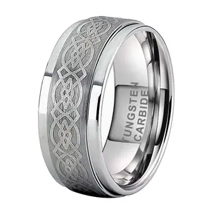 Coolstyle Jewelry 8mm Tungsten Ring for Men Women Engagement Ring Celtic Knot Laser Engraved Stepped Matte Comfort Fit