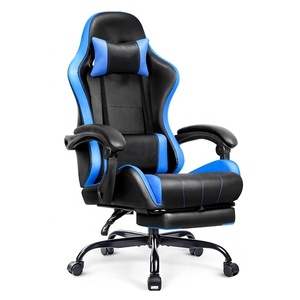 Chaise d'ordinateur de jeu à verrouillage par inclinaison bleu réglable en hauteur avec logo personnalisé directement de l'usine à bas prix chaises de jeu avec repose-pieds en vente - Product Image 2