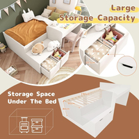Marco de cama individual multifuncional para niños 90x190cm, cama de madera blanca para adolescentes con 2 cajones de almacenamiento y escritorio,