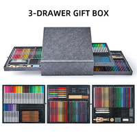 SINOART Stock - Juego de Dibujo de Lujo de 140 Piezas con Marcadores de Acuarela, Lápices de Colores para Bocetos, Lápices de Acuarela y Pasteles Suaves