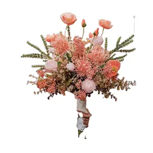 Gran oferta ramo de flores Wisteria amapola hoja de eucalipto decoración de boda seda plástico Rosa flor Artificial