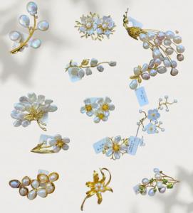 Collection de broches en nacre naturelle Vefiery Jewelry, broches florales et papillons plaquées cuivre pour femmes - Product Image 5