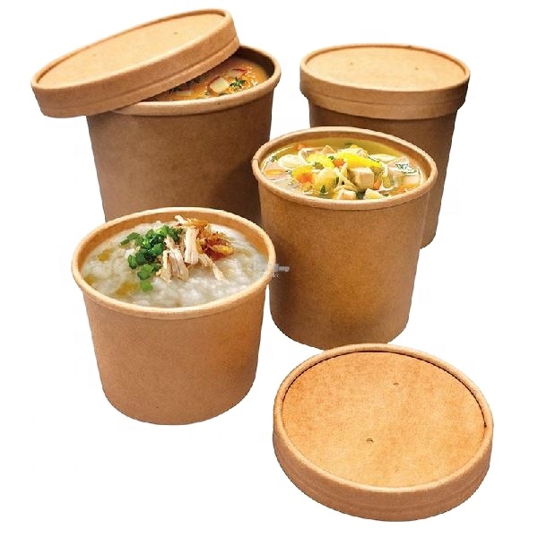 Food Grade to Go Food Packaging Soup Bowl Kraft Paper Soup Cup for Hot Soup Packaging