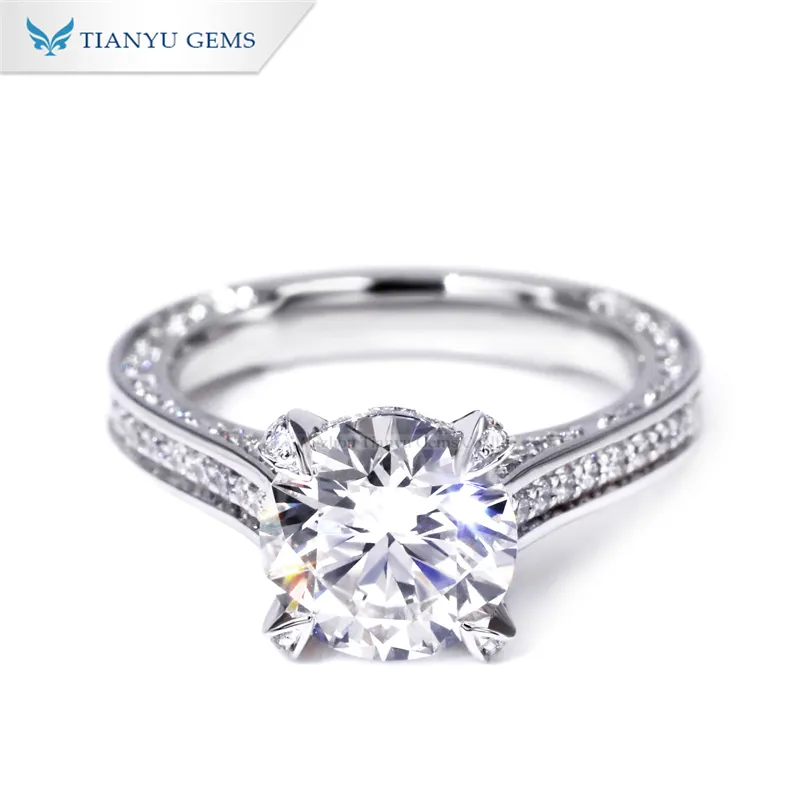 TIANYU GEMS Customized Fine Jewelry 2CT Round Brilliant Lab Grown Diamond White Gold Engagement Ring