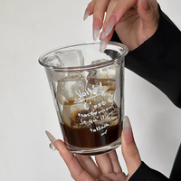 Tasse à café en verre haute brillance pour Americano glacé, Latte, boissons lactées, verre à vin domestique avec lettres anglaises