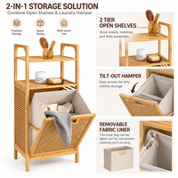 Panier à linge avec étagères de rangement en bambou, armoire à vêtements en rotin avec doublure amovible pour salle de bain et chambre à coucher