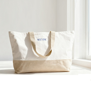 Сумка-тоут из органического хлопка и льна на заказ, большая многоразовая сумка для покупок с вышивкой и длинной лентой - Product Image 3