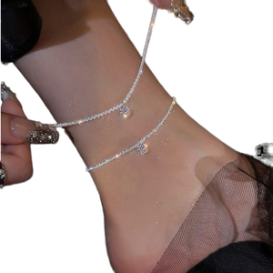 फैशन समुद्र तट ग्रीष्मकालीन चमकदार हीरे की ज्यामितीय पैर श्रृंखला महिलाओं को उपहार के लिए जिरकॉन क्रिस्टल मुड़ रस्सी चेन - Product Image 1
