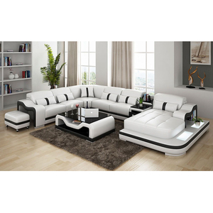 Nuovo Design per interni ad angolo modulare a forma di U divano in pelle con piattaforma a Led per soggiorno Hotel arredo appartamento - Product Image 3
