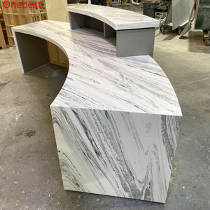 Cararra หินอ่อน Corian ร้านตัดผมร้านเสริมสวยแผนกต้อนรับการออกแบบโค้งโต๊ะพนักงานต้อนรับ - Product Image 3