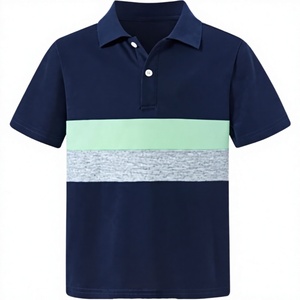 เสื้อโปโลเด็กชายลายทางสีน้ำเงินกรมท่าแขนสั้นผ้าปิเก้ลำลอง - Product Image 4