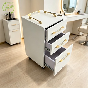 <span class=keywords><strong>Chariot</strong></span> de rangement pour salon de coiffure blanc avec poignées dorées et supports latéraux pour sèche-cheveux, <span class=keywords><strong>chariot</strong></span> de coiffure avec <span class=keywords><strong>plateau</strong></span> et roulettes - Product Image 1
