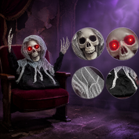 Squelette fantôme assis dynamique pour Halloween SIPKLR de 1 m avec yeux rouges lumineux et effets sonores effrayants