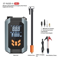 Pompe à air portable sans fil en ABS pour voiture avec affichage numérique, chargement USB, alimentation de démarrage d'urgence tout-en-un, gonfleur automatique de pneus de voiture