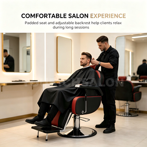 Chaise de barbier noire et rouge pour salon de beauté, chaise de salon de haute qualité, mobilier de coiffure pas cher avec grande pompe - Product Image 2