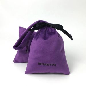 Custom Purple Velvet <b>Drawstring</b> Jewelry <b>Pouch</b> Bag Dust Bag for Handbags Luxury Carrier Bags Out Velvet for Earrings - Product Image 3