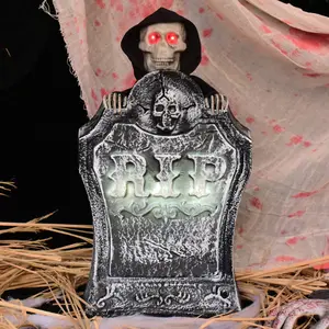 Halloween Prop Haunted House Yard Decoration Go Up And Down Ghost Skeleton Animated Tombstone With Red Light