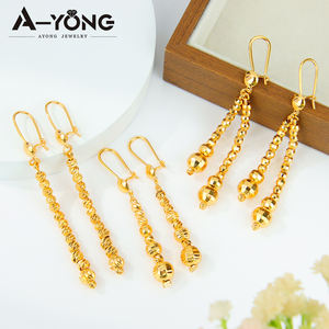 أقراط زفاف جديدة بالجملة لعام 2025 مطلية بالذهب عيار 21 قيراط على الطراز الدبي، أقراط طويلة متدلية للنساء لحفلات الزفاف والمناسبات - Product Image 2