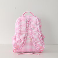 Sac à dos de rentrée scolaire pour filles, sac à dos mignon à volants en gingham, sac à dos imperméable en nylon pour enfants avec poche avant, sac pour tout-petits