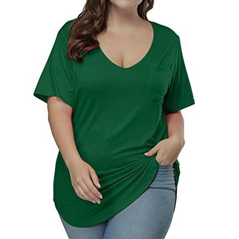 Plus Size Ladies Bamboo Spandex T-Shirt Loose Fit V Neck Custom Print Tee Shirt Eco Friendly Casual Summer Top