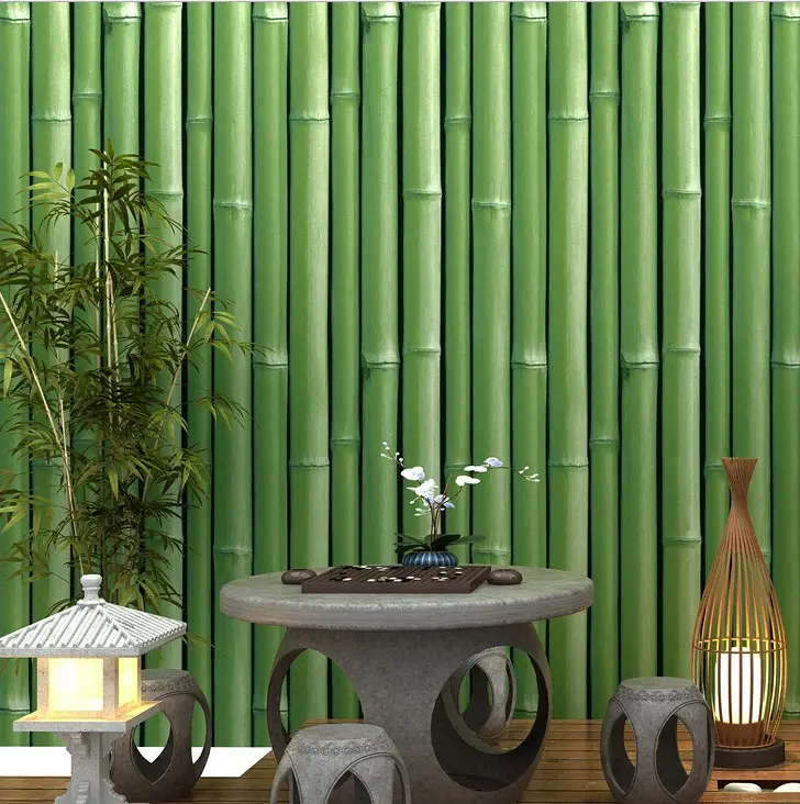 Green bamboo design wall paper rolls 3d wallpapers home decoration pvc