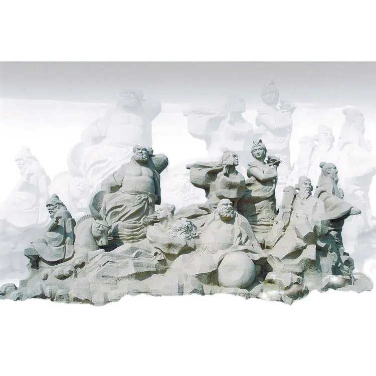 中国の民俗学海を渡る8人の不滅の人々アンティーク道教の人物彫刻石大きな面白い仏の彫刻像