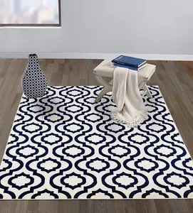 Customized Welcome Rugs Custom New Trellis Design Ivory/Navy Area Rugs With Latex Backing