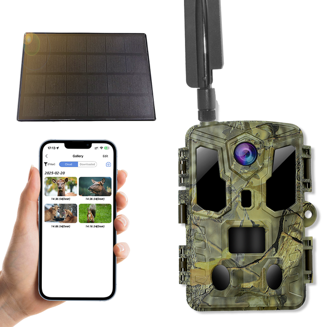 AI Powered 4G Optional Hunting Camera Solar Rechargeable Battery Wildlife Detection 4K Outdoor Trail Camera WiFi APP