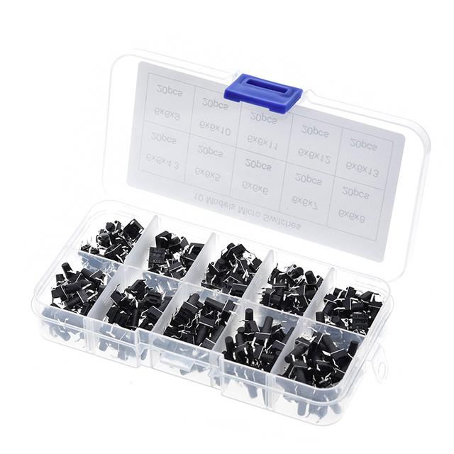 TZT 10 models 100/200pcs 6*6 Tact  Tactile Push Button Switch Kit, Height: 4.3MM~13MM DIP 4P micro switch 6x6 Key switch