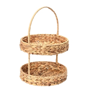 Bandeja de 2 niveles de jacinto de agua tejida a mano, ideal para servir café y desayuno, vajilla decorativa de Vietnam - ¡Gran oferta! - Product Image 1