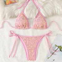 Dames Pailletten Mesh Bikini Tweedelig Set Nieuwe Aanwinst Transparante Mesh Pailletten Badkleding Strand Badpak Voor Zomer Strandkleding