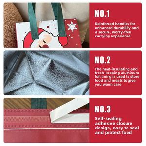 Sac cadeau de Noël portable isotherme pour la veille de Noël, emballage à emporter en tissu non tissé et feuille d'aluminium, motif Père Noël et bougie artisanale - Product Image 3