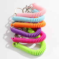 Porte-clés spirale en plastique rétractable ressort bobine anti-perte extensible cordon élastique corde de sécurité porte-clés avec fermoir mousqueton en métal