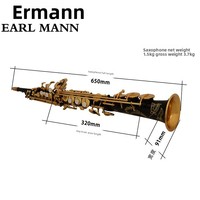 Ehrman Earl Mann Black Paint Gold Lacquer Brass BB Tone Soprano Saxophone Drop B