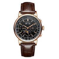 Montre mécanique Corgeut à phase lunaire automatique pour homme, vente flash, boîtier en acier inoxydable de luxe de 41 mm, cristal saphir, date et jour