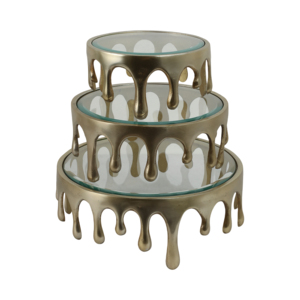 Set di 3 vassoi decorativi a più livelli in vetro e alluminio per centrotavola da caffè e esposizione di gioielli - Product Image 2