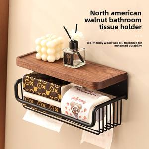 Porte-papier toilette mural en bois, adhésif, sans perçage, étagère <span class=keywords><strong>de</strong></span> rangement pour serviettes <span class=keywords><strong>de</strong></span> salle <span class=keywords><strong>de</strong></span> bain, support pour téléphone et mouchoirs - Product Image 2
