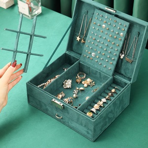 Vintage Green Jewelry <b>Storage</b> <b>Box</b> Three Layer <b>Drawer</b> Large Capacity Stud Earrings Necklace Jewelry Organizer Packaging <b>Box</b> - Product Image 3