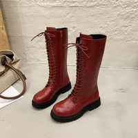 Bottes de combat montantes à plateforme pour femme, à lacets, semelle épaisse à crampons, fermeture éclair latérale, en cuir, style V-Cut, 4 couleurs