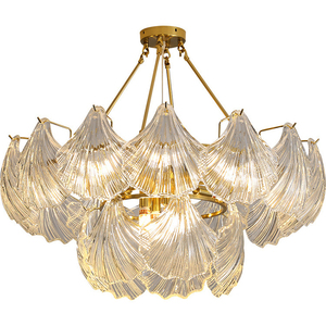Lampe suspendue en verre transparent AMJ Big Clear Glass Leaves Iron, style moderne, utilisation intérieure, hôtel, couloir, villa, lampe de plafond LED de luxe - Product Image 3